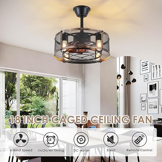 OLUZO 18“ Modern Industrial Ceiling Fans With Lights