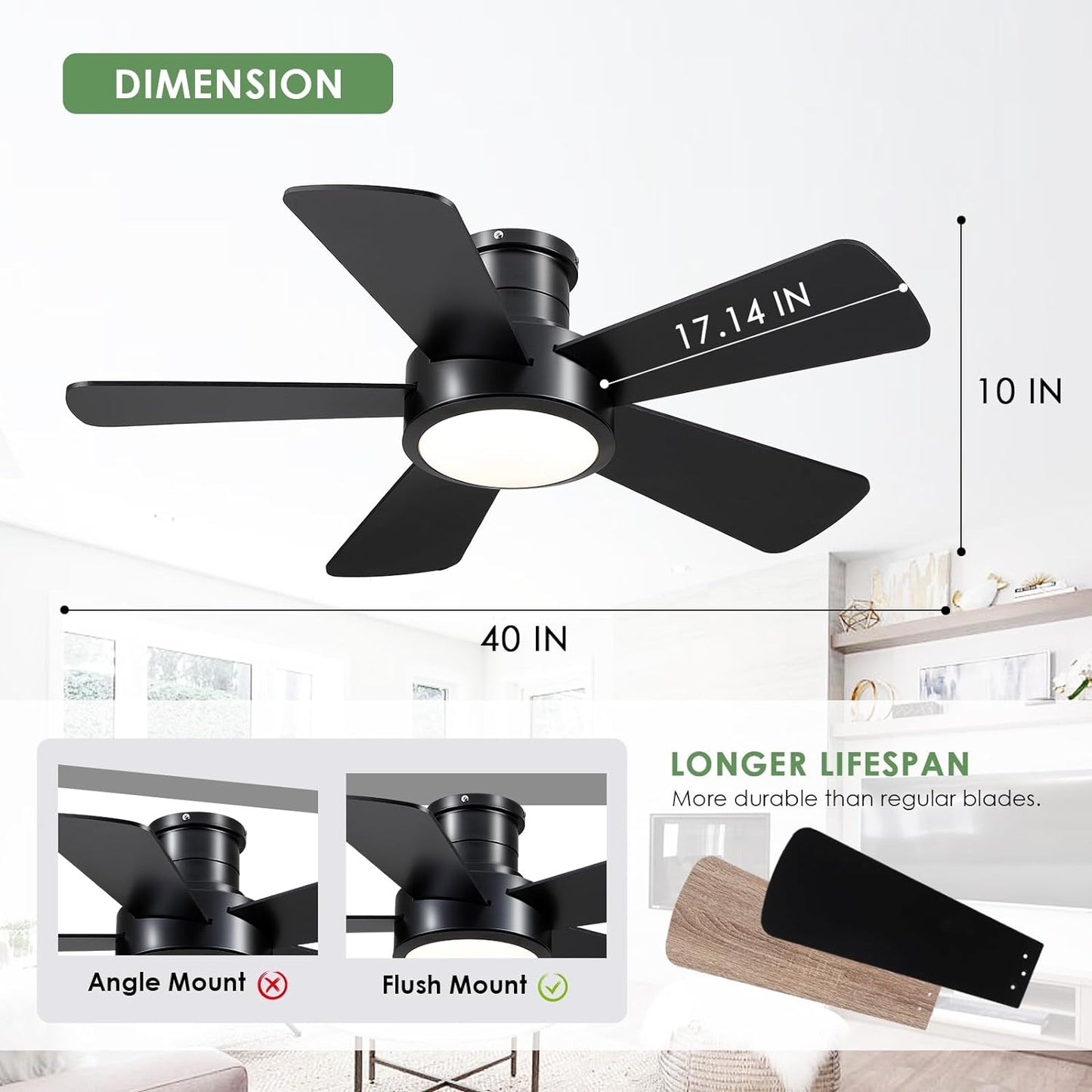 OLUZO 40“ Modern Ceiling Fans with Lights