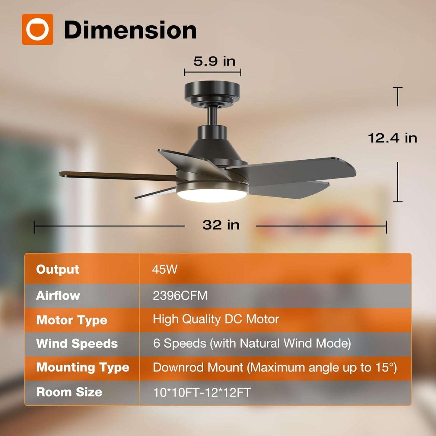 OLUZO 32" Remote controlled Ceiling Fan