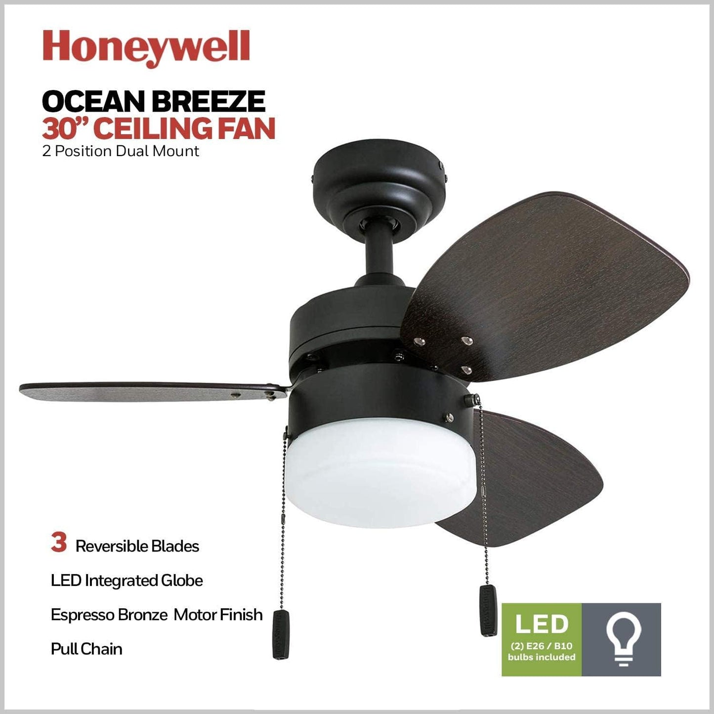 OLUZO 30“ Modern Indoor LED Ceiling Fan with Light