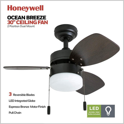 OLUZO 30“ Modern Indoor LED Ceiling Fan with Light