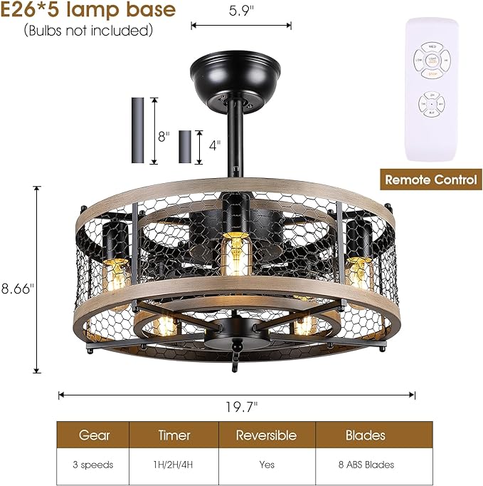 OLUZO 20'' Caged Ceiling Fans with Lights