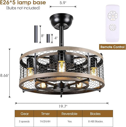 OLUZO 20'' Caged Ceiling Fans with Lights