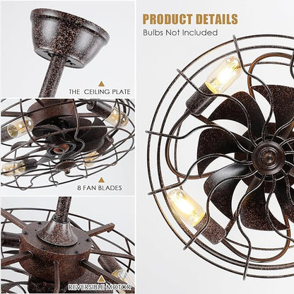 OLUZO 20'' Industrial Caged Ceiling Fans With Lights