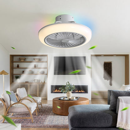 OLUZO 18 ” White Ceiling Fan with Modern Flush Mount LED-RGB Ceiling Light with Fan【get 20% coupon , buy on amz with code】