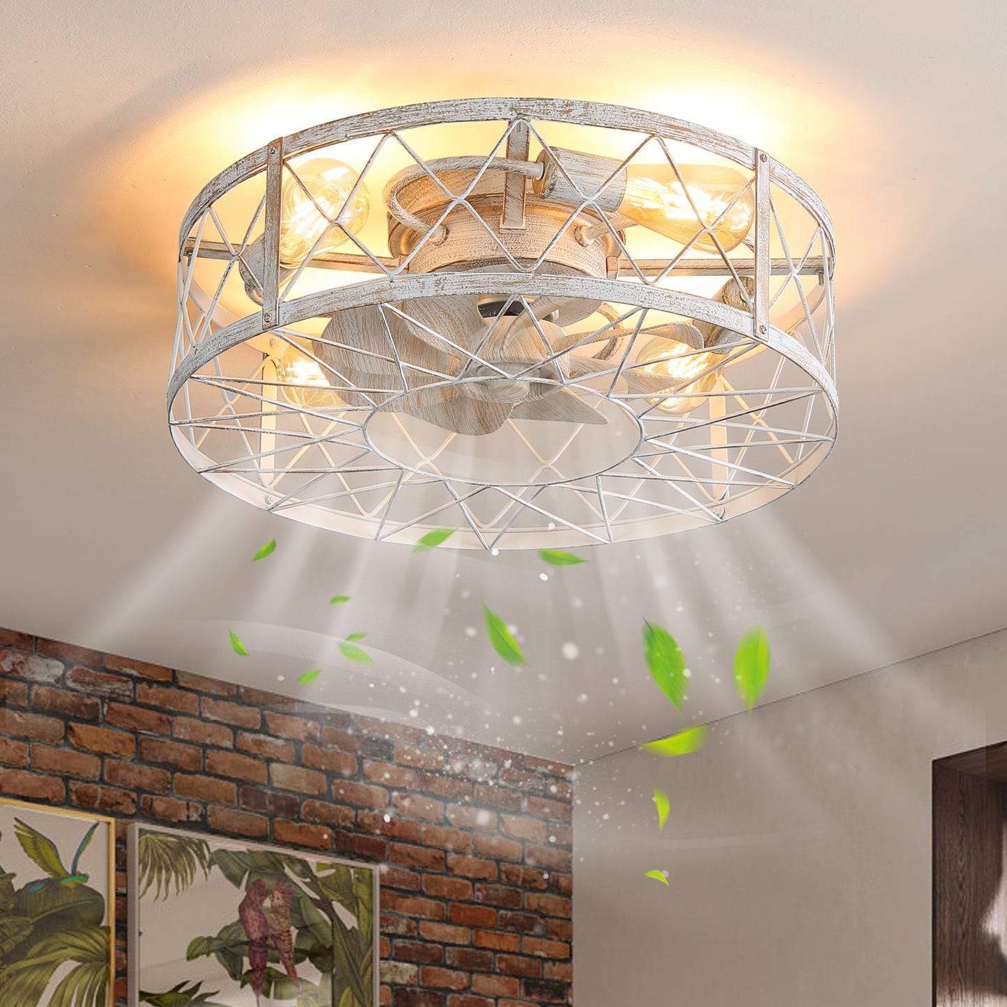 OLUZO 20" Caged Ceiling Fans with Lights and Remote & APP Control