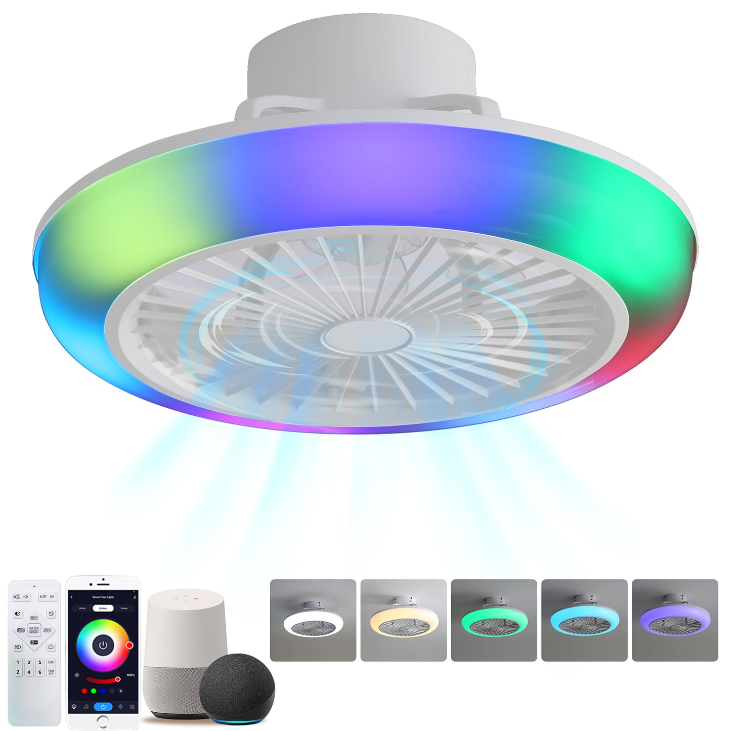 OLUZO 18" RGB Ceiling Light with Fan【get 20% coupon , buy on amz with code】