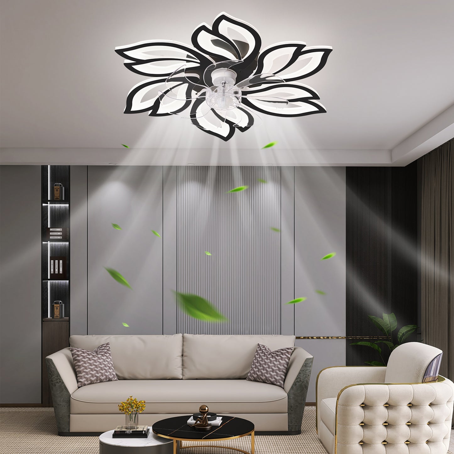 OLUZO 25.6'' Black Modern Ceiling Light with Fan