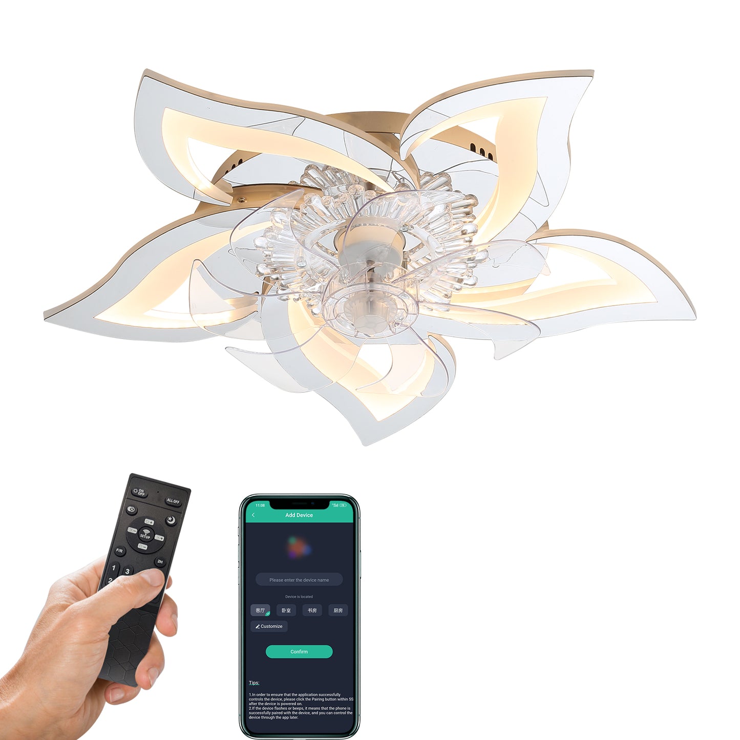 OLUZO 27" Ceiling Fan with Lights, Remote Control 3 Color Temperatures