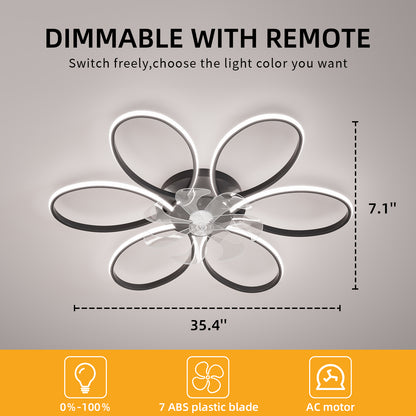 OLUZO 35" Ceiling Fan with Lights Remote Control Dimmable LED