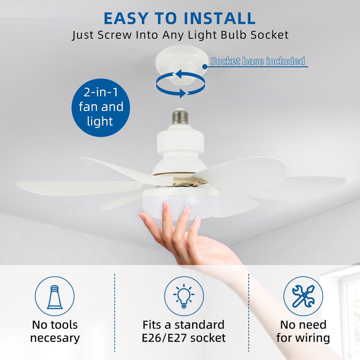 QLUZO 20.5” Screw-in socket fan light