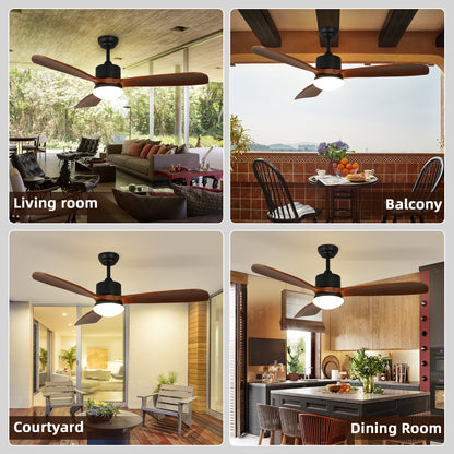 OLUZO 52" Ceiling Fan Light Wood Colour Straight Blade