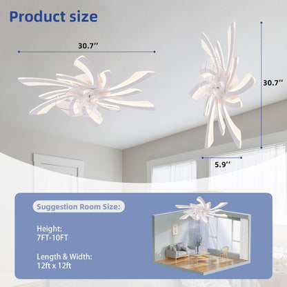 OLUZO 31" Ceiling Lamp with Fan Dimmable