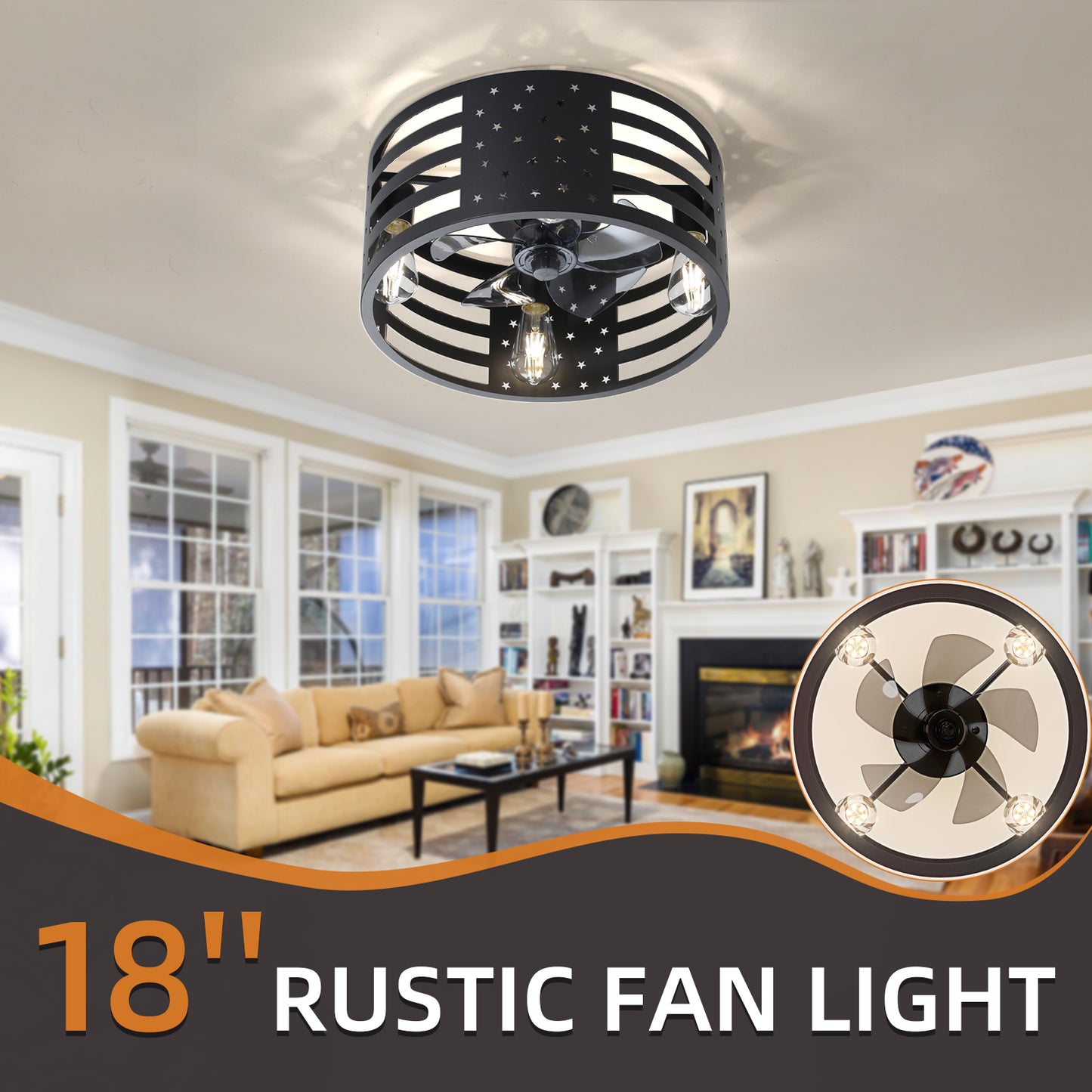 OLUZO 18" American Style Ceiling Fan with Lights