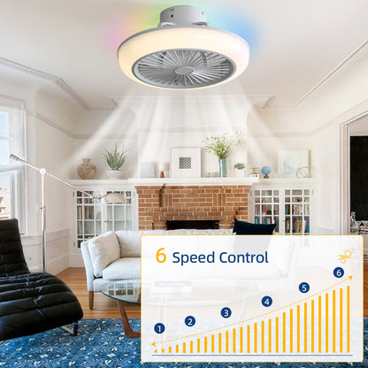 OLUZO 18 ” White Ceiling Fan with Modern Flush Mount LED-RGB Ceiling Light with Fan【get 20% coupon , buy on amz with code】