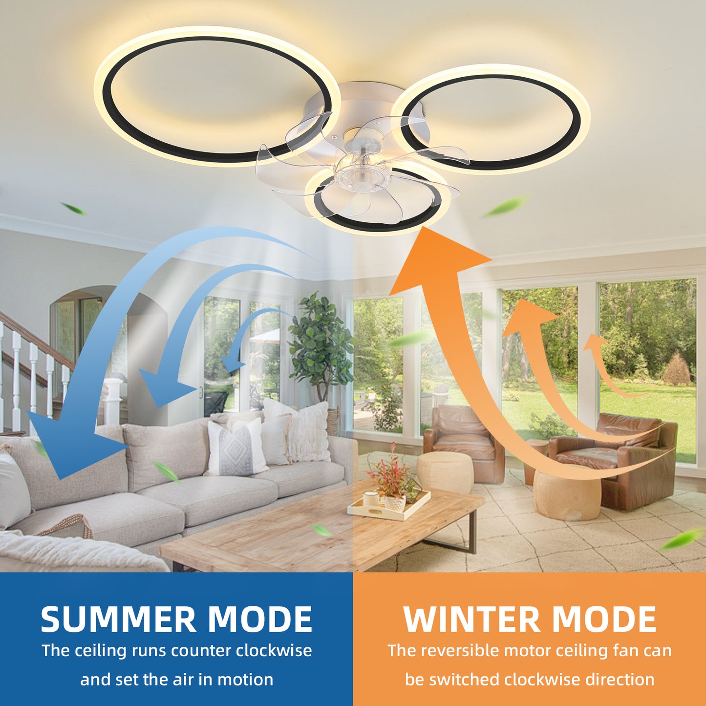 OLUZO 30" Modern Ceiling Light with Fan,Low Profile Lights and Remote & APP Control 【get 15% coupon , buy on amz with code】