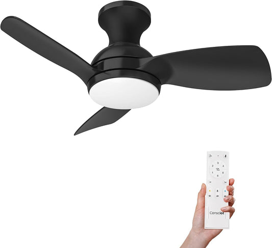 OLUZO 30” Black Low Profile Modern Ceiling Fan