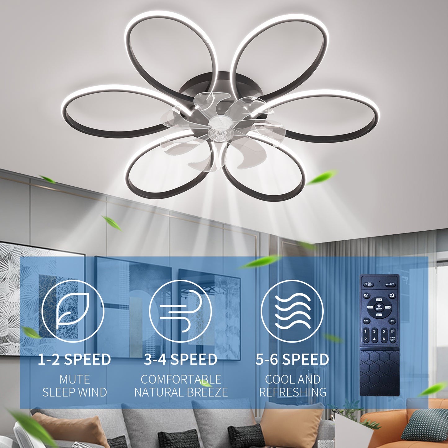 OLUZO 35" Ceiling Fan with Lights Remote Control Dimmable LED