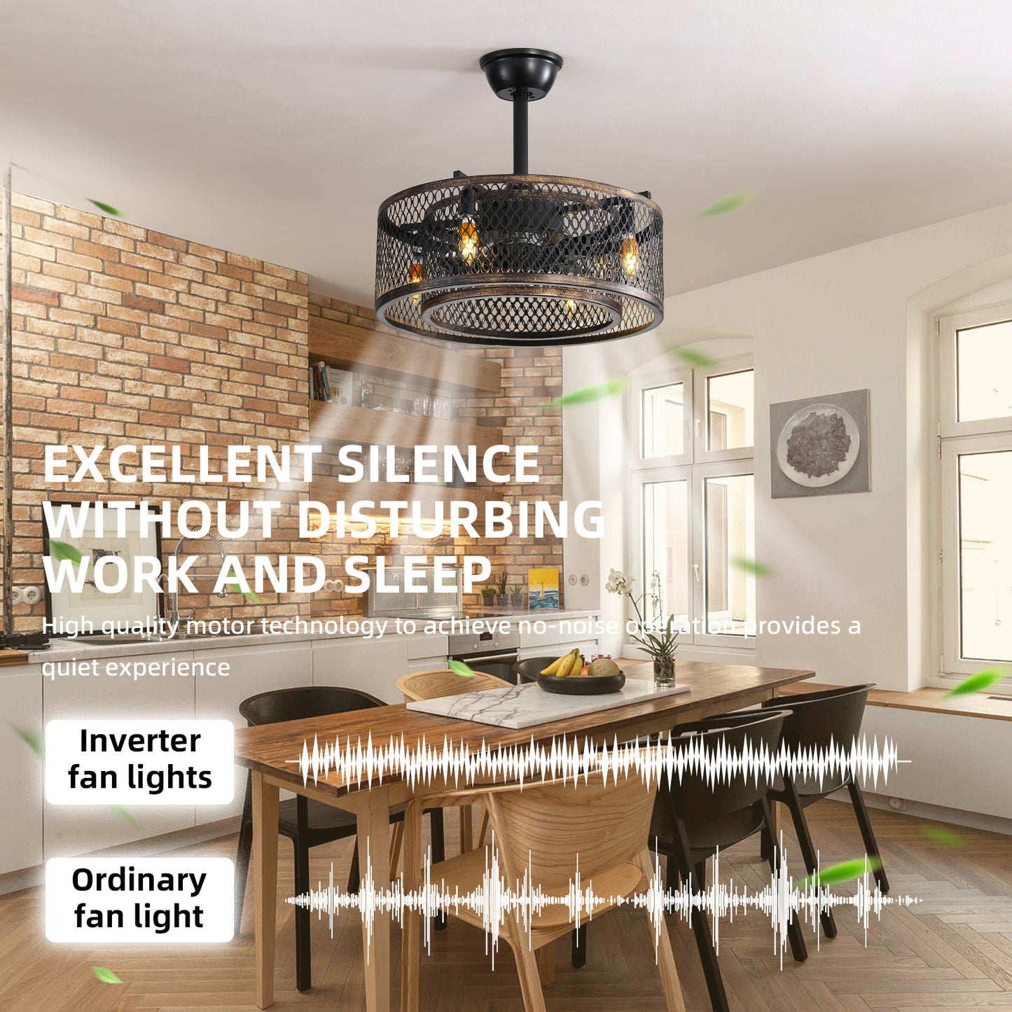 OLUZO 17.7" Caged Ceiling Fans with Lights and Remote & APP Control