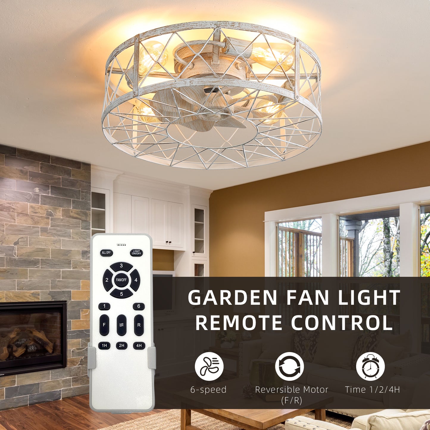 OLUZO 20" Caged Ceiling Fans with Lights and Remote & APP Control