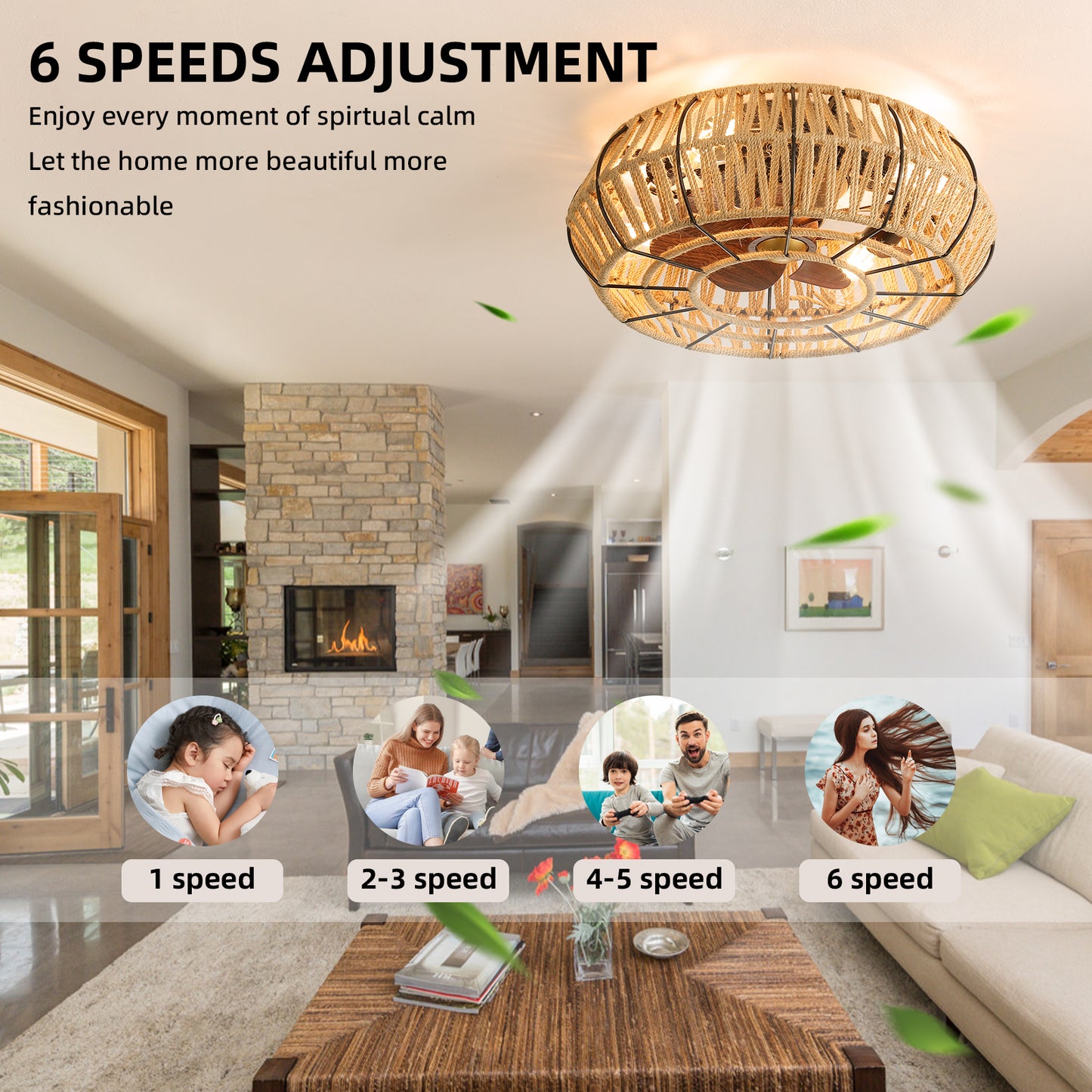 OLUZO 20" Ceiling Light with Fan Boho Woven【get 15% coupon , buy on amz with code】