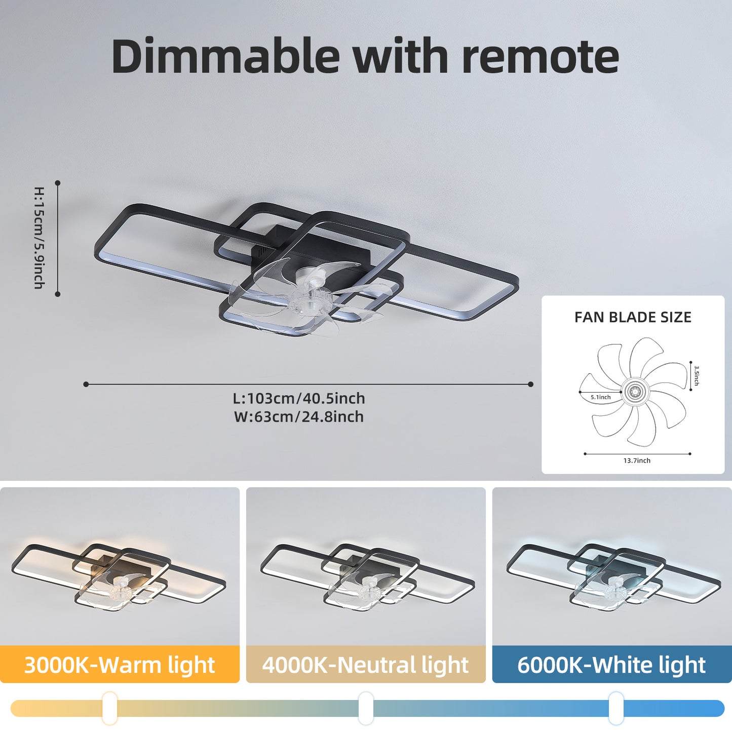 OLUZO 41" Ceiling Fan with Lights Remote Control Dimmable LED