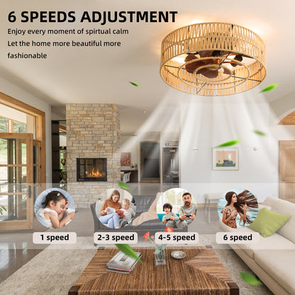 OLUZO 20" Ceiling Fan with Light  Boho Woven【get 18% coupon , buy on amz with code】