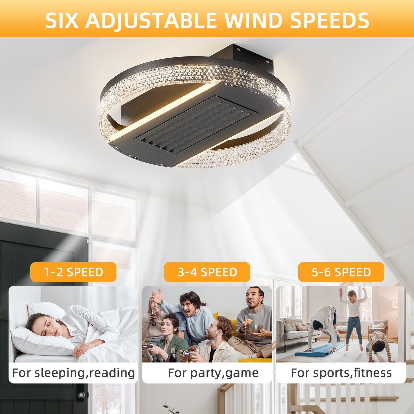 OLUZO 20" Ceiling Fan with Light Innovative Bladeless , LED Free Dimming