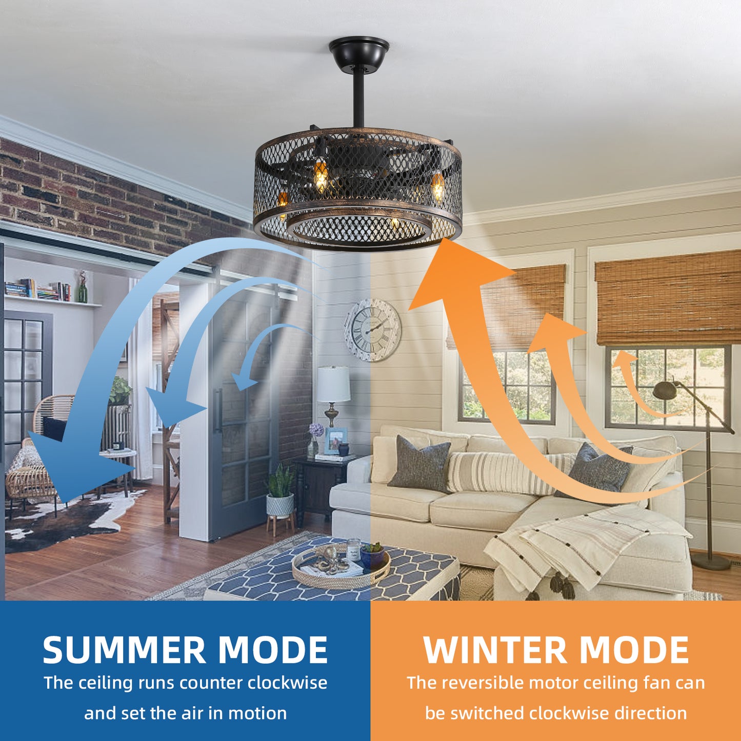 OLUZO 17.7" Caged Ceiling Fans with Lights and Remote & APP Control