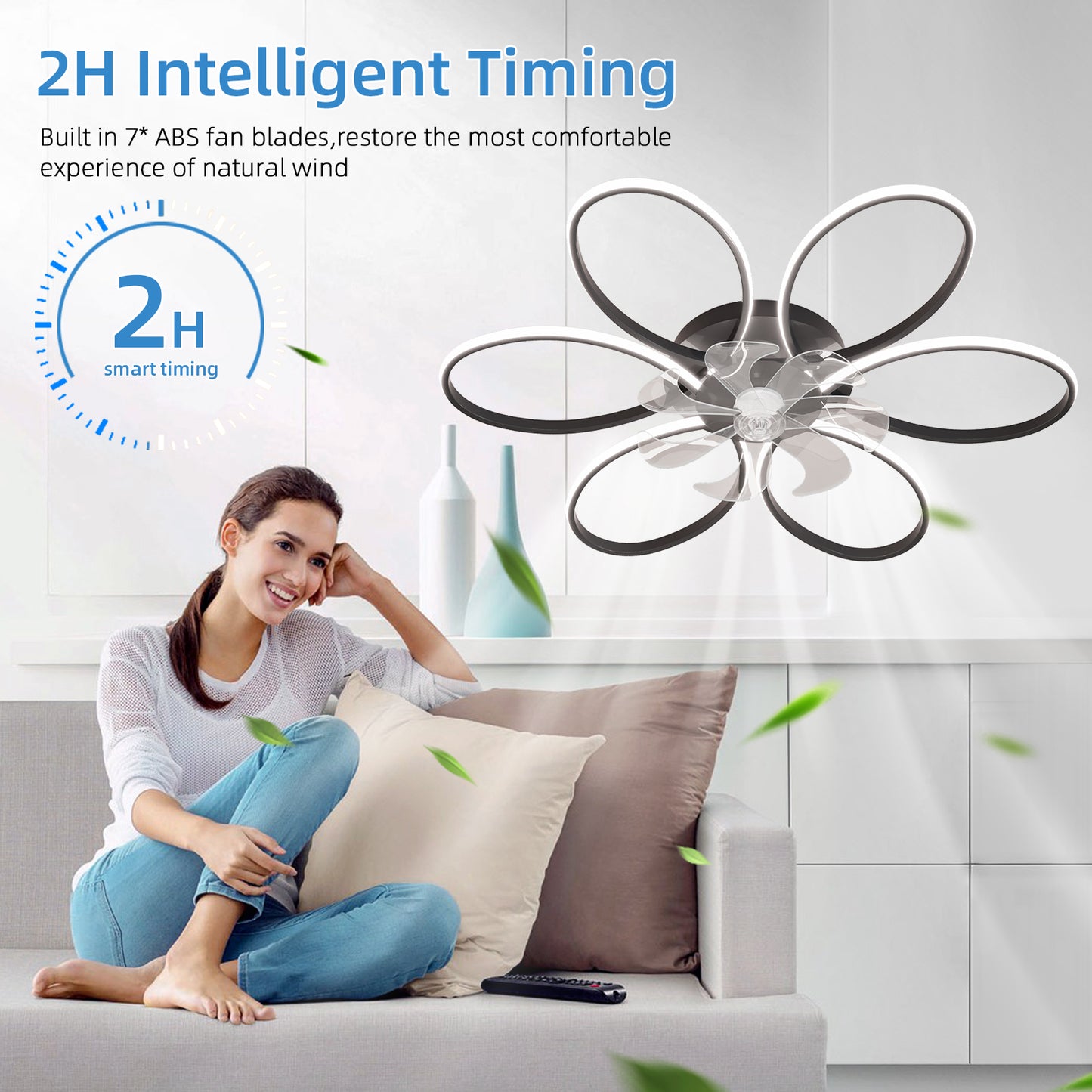 OLUZO 35" Ceiling Fan with Lights Remote Control Dimmable LED