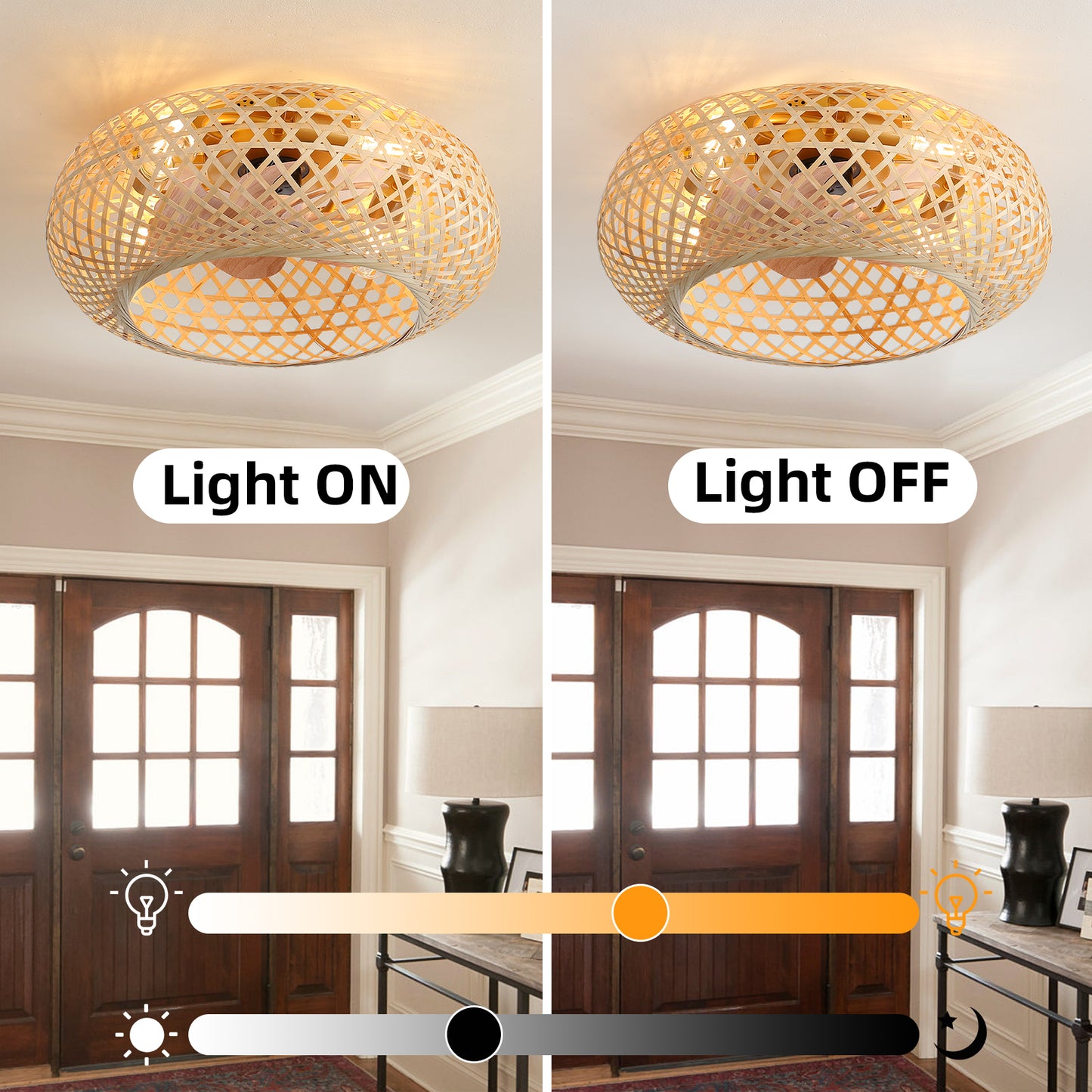 OLUZO 20" Boho Bamboo Ceiling Light with Fan【get 10% coupon , buy on amz with code】