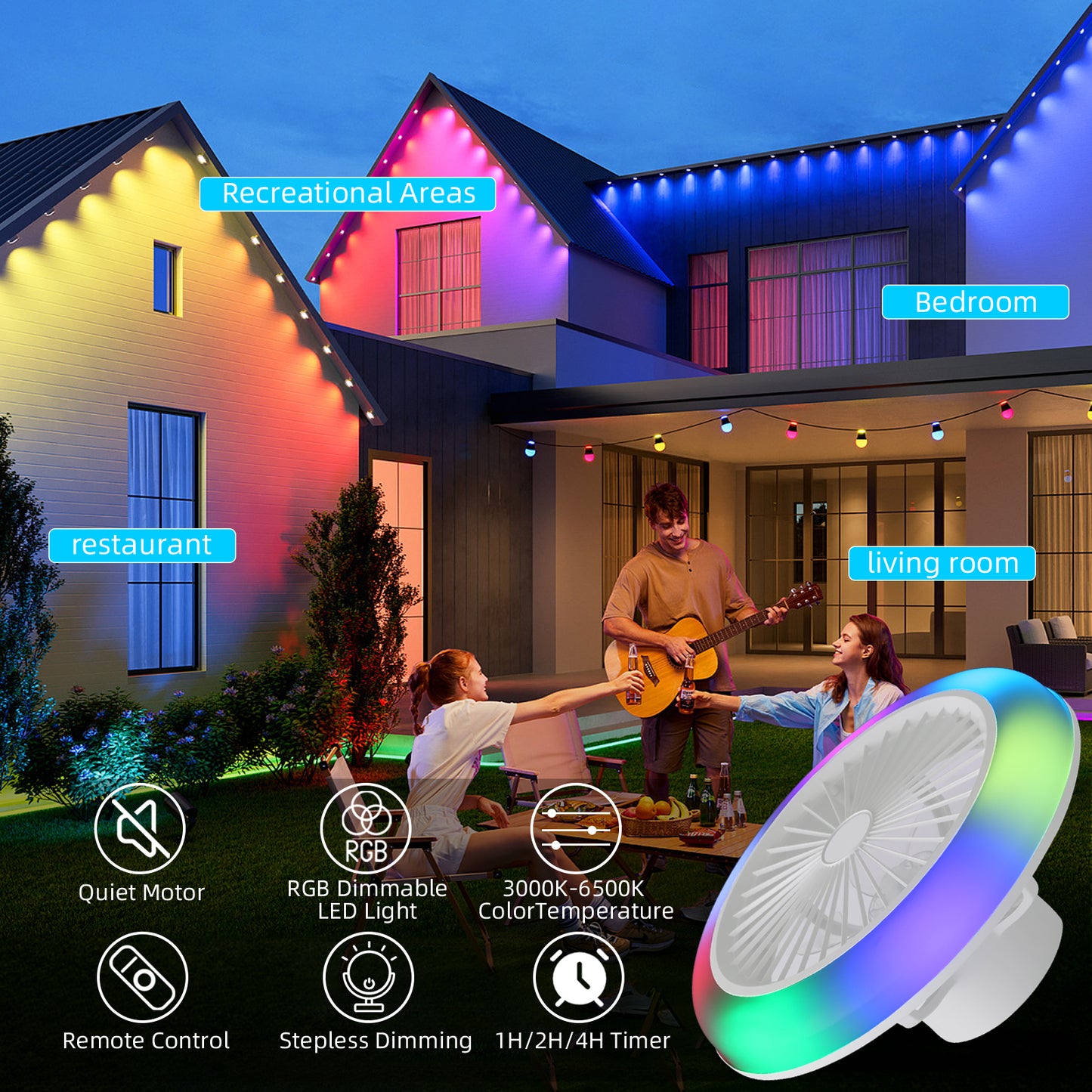 OLUZO 18" RGB Ceiling Light with Fan【get 20% coupon , buy on amz with code】