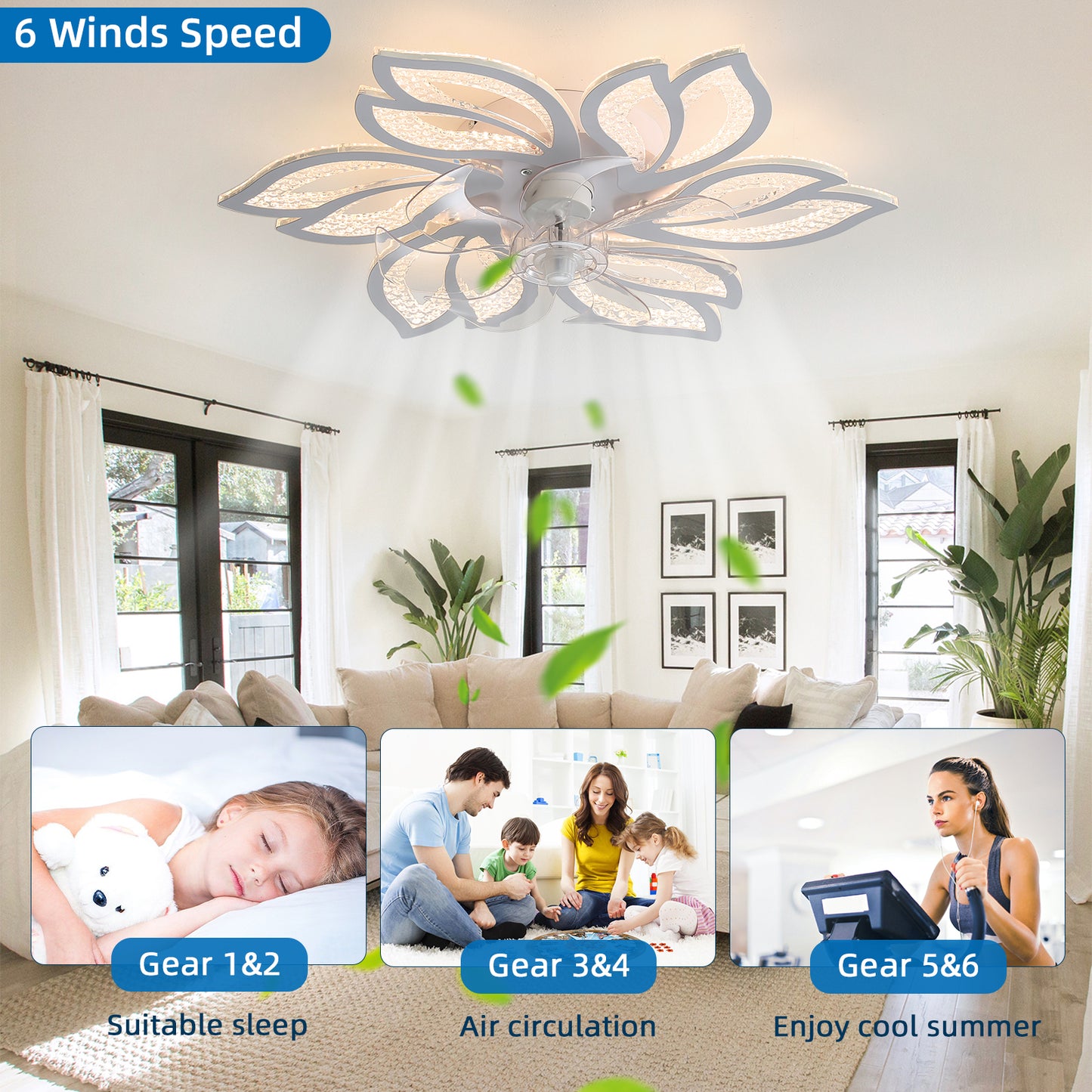 OLUZO 26" Ceiling Fan with Lights Remote Control Dimmable LED