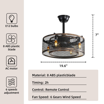 OLUZO 17.7" Caged Ceiling Fans with Lights and Remote & APP Control