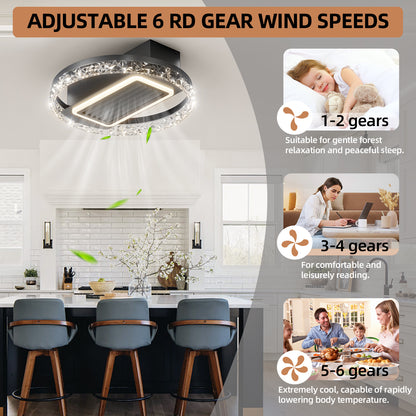 OLUZO 20" Modern Crystals Bladeless Ceiling Fan with Light