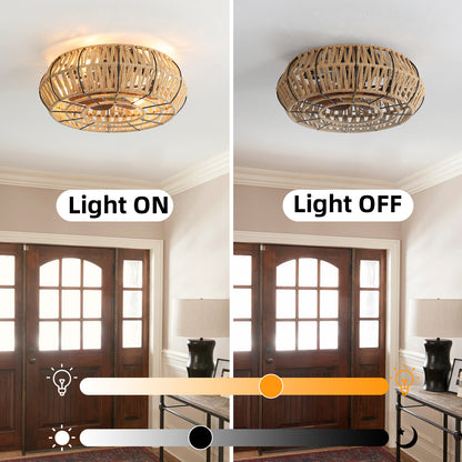 OLUZO 20" Ceiling Light with Fan Boho Woven【get 15% coupon , buy on amz with code】