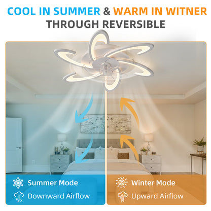 OLUZO 32" Ceiling Fan with Lights Remote Control Dimmable LED