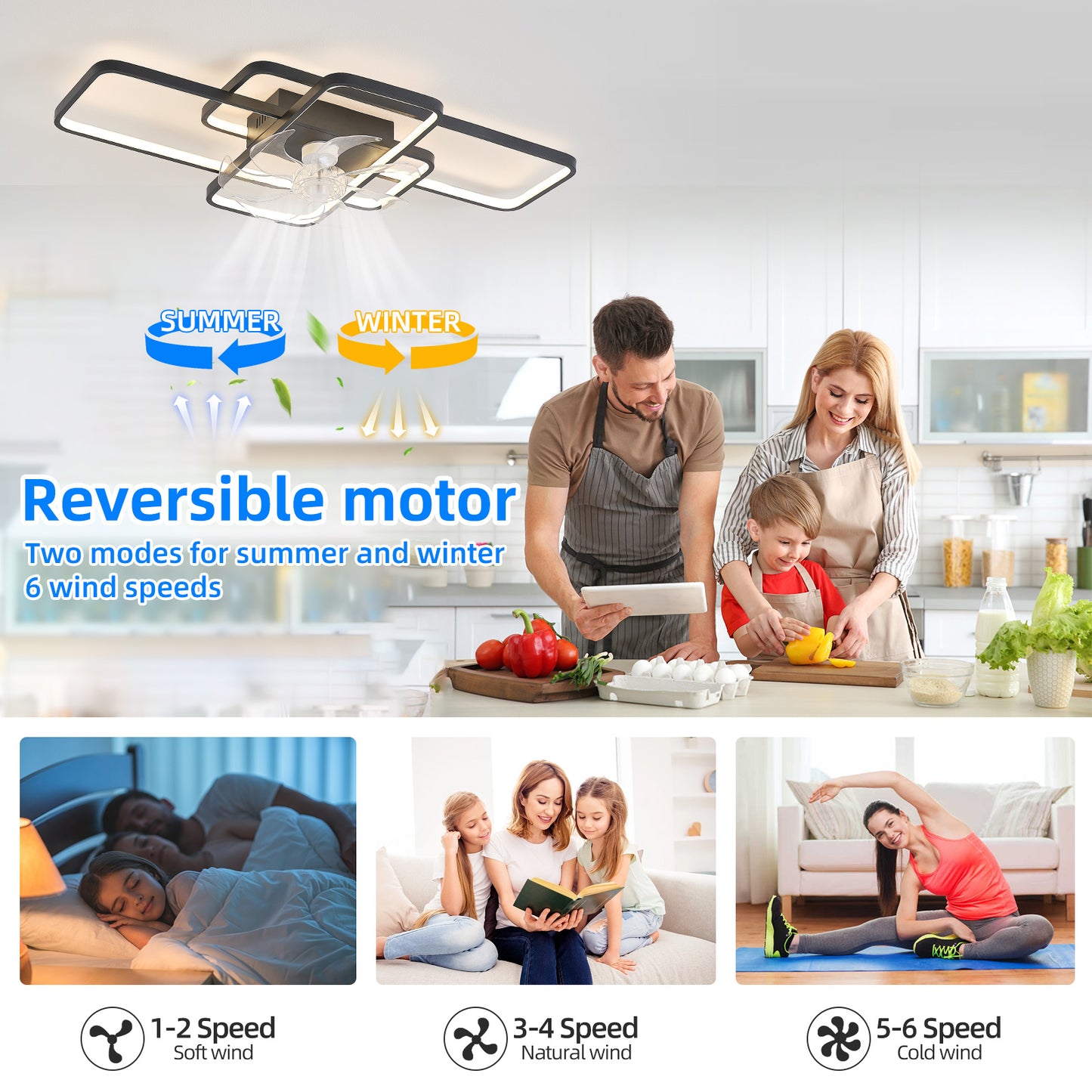 OLUZO 41" Ceiling Fan with Lights Remote Control Dimmable LED