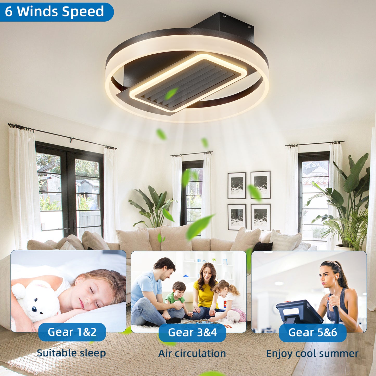 OLUZO 20" Ceiling Fan with Light, LED Free Dimming Crystal Bladeless