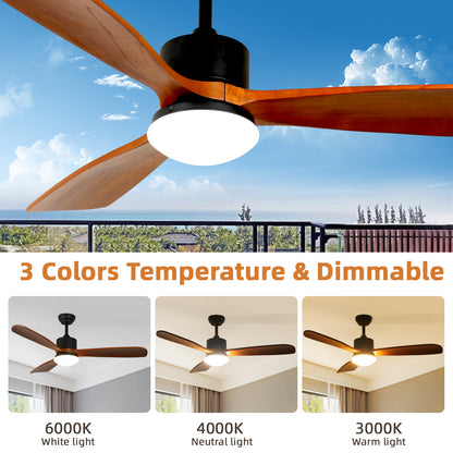 OLUZO 52" Ceiling Fan Light Wood Colour Straight Blade