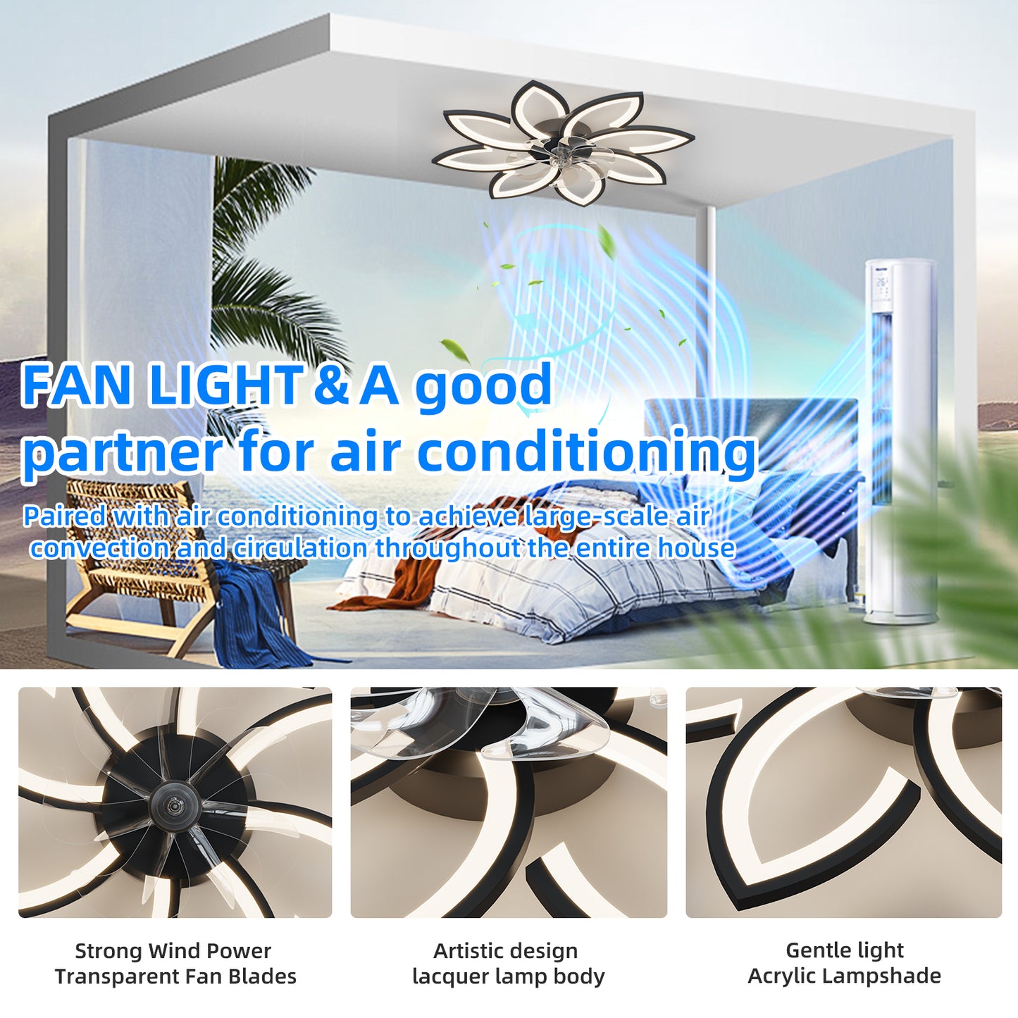 OLUZO 35" Ceiling Fan with Lights Remote Control Dimmable