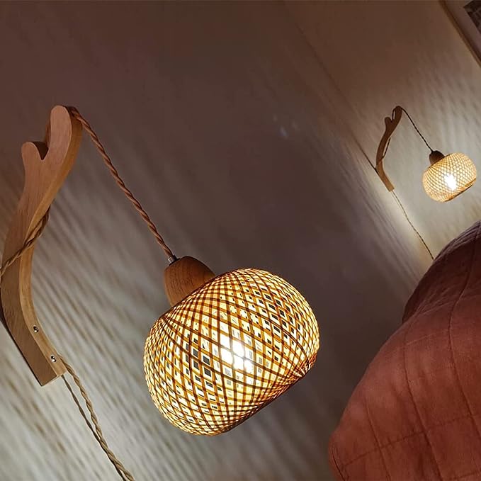 OLUZO 10“ Hand Woven Rattan Wall Lights