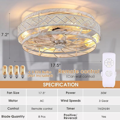 OLUZO 18” embedded Ceiling Fans With Lights