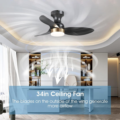 OLUZO 34“ Black Modern Ceiling Fan