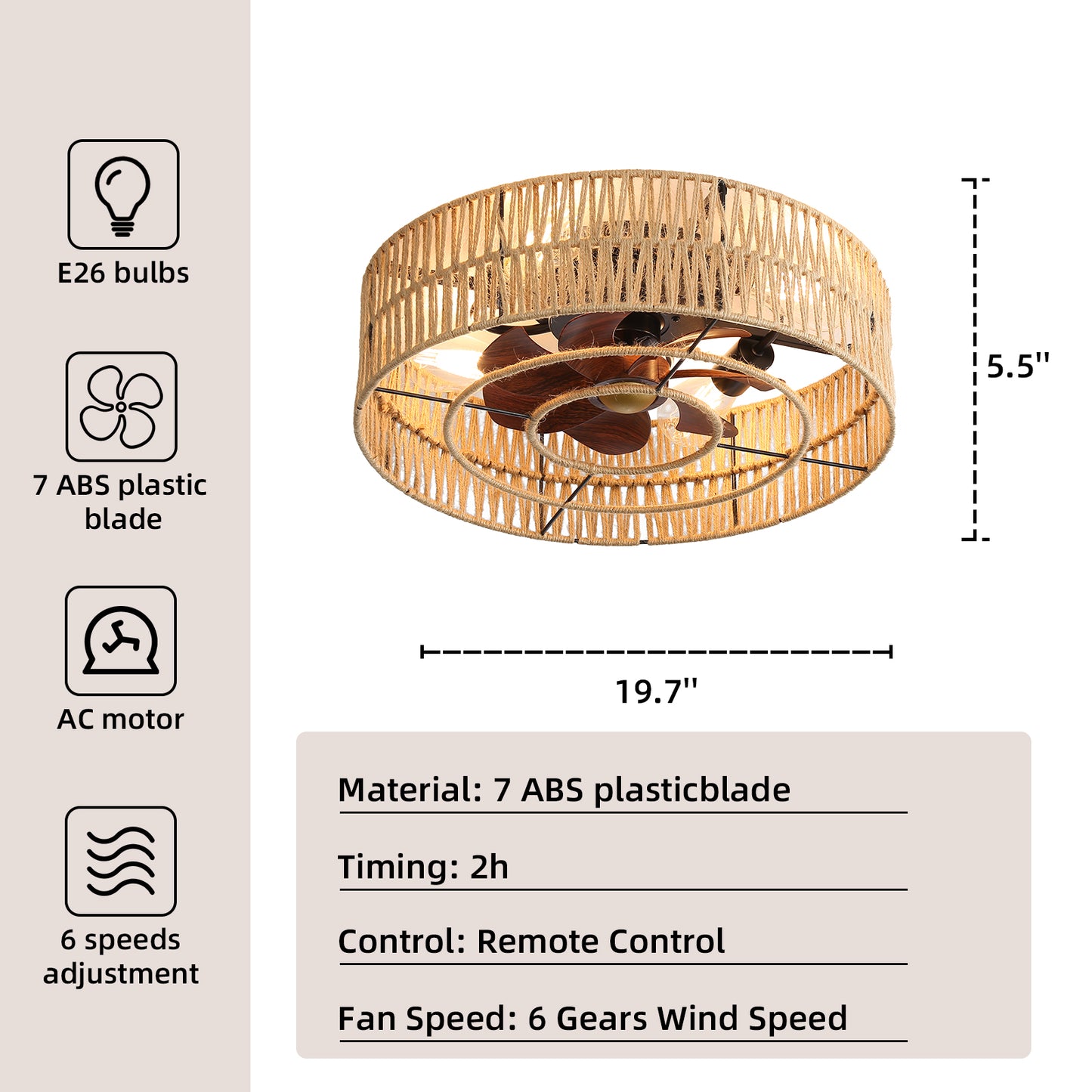 OLUZO 20" Ceiling Fan with Light  Boho Woven【get 18% coupon , buy on amz with code】