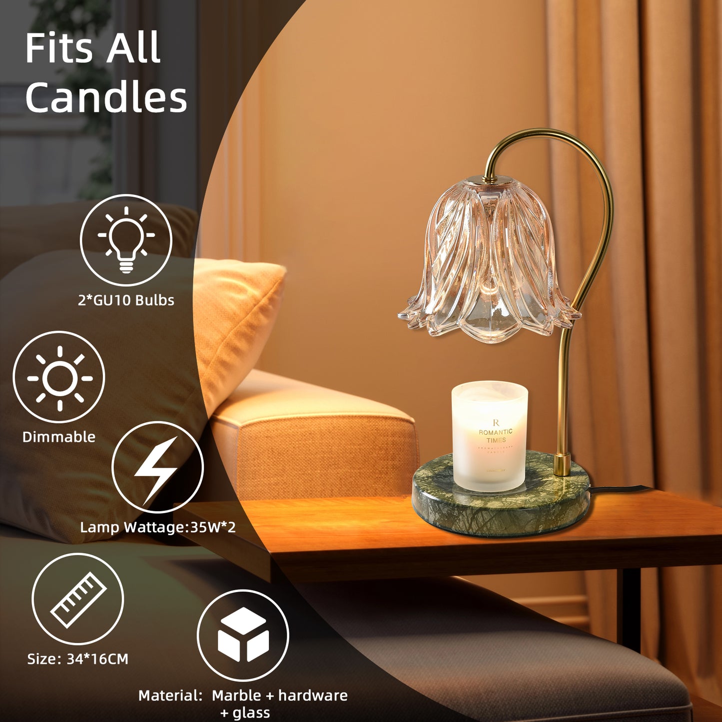 OLUZO Candle Warmer Lamp with Timer/Dimmer, Marble Base Electric