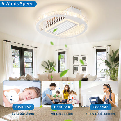 OLUZO 21" ceiling fan with light Modern Model Adjustable Speed Bladeless Fan