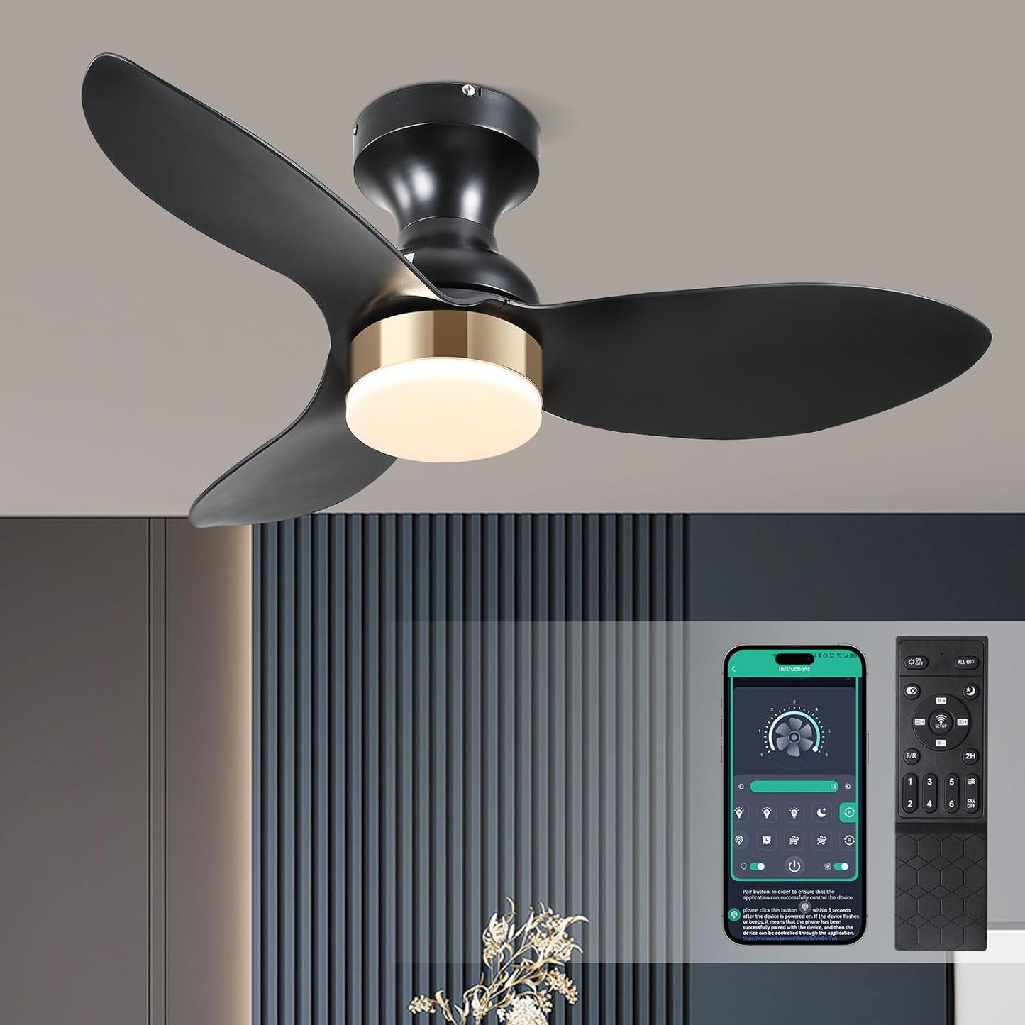 OLUZO 34“ Black Modern Ceiling Fan