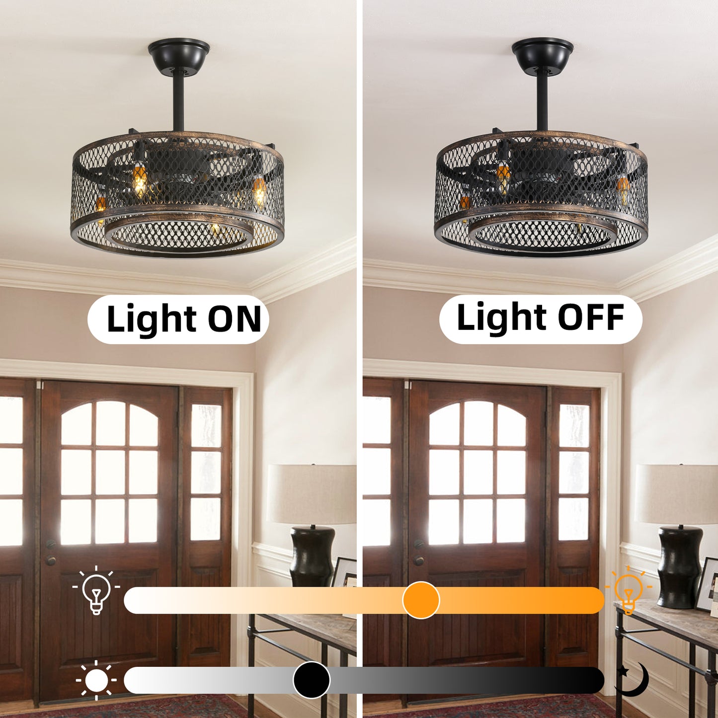 OLUZO 17.7" Caged Ceiling Fans with Lights and Remote & APP Control