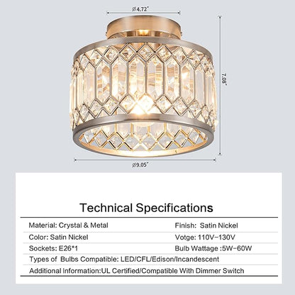 OLUZO 8.66” Crystal Ceiling Light